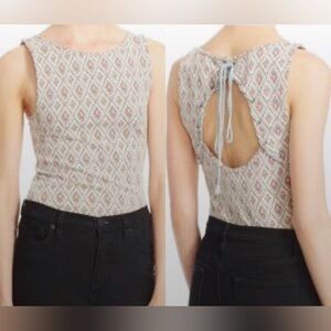 Free People Patterned Tank Top - Cream and Pink